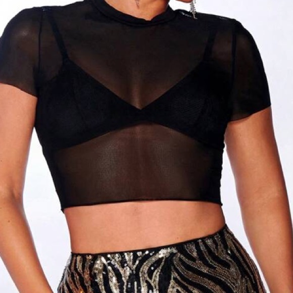 💫GARAGE Women’s See Through Mesh Top Short Sleeves - Picture 5 of 7